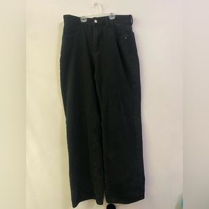 high rise straight leg jeans, dark wash